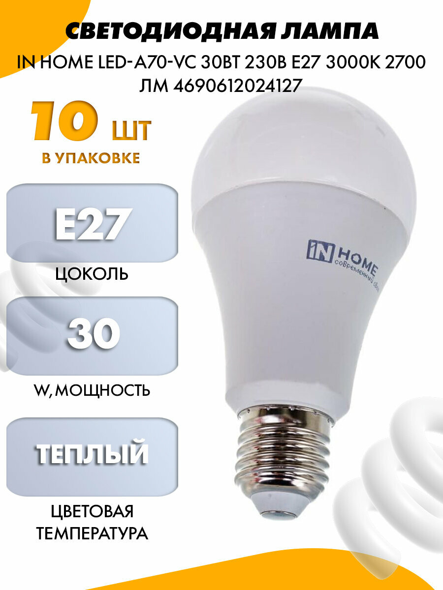 фото Лампа светодиодная IN HOME LED-A60-VC (4690612020211), E27, A60