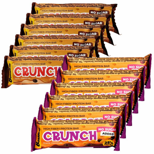 CRUNCH Protein Bar, Ассорти 12х50г (Ванильный и Шоколадный Брауни) сладкий топпинг bombbar без сахара молочно шоколадный пудинг 3 пакетика по 240 грамм
