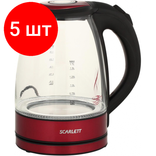 Комплект 5 штук Чайник электрический SCARLETT SC-EK27G99 стекло 2200Вт 17л красный 1432200₽