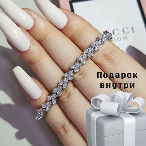 фото Теннисный браслет, swarovski zirconia, 1 шт., размер 19.5 см, размер one size, диаметр 9.8 см, серый aneli jewelry