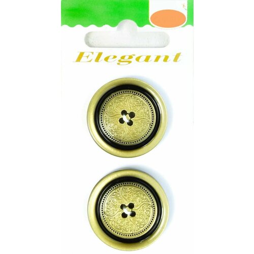 Пуговицы ELEGANT, 28 мм, пластиковые, круглые, золотистые, 2 шт, 1 упаковка
