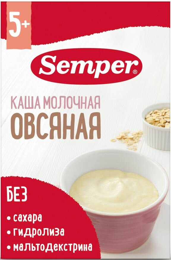 Каша Semper молочная овсяная с 5 месяцев 180г - фото №1