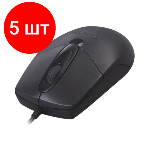 Комплект 5 штук, Мышь компьютерная A4Tech OP-720S черный (1200dpi) silent USB/3but мышь a4tech op 550nu черный