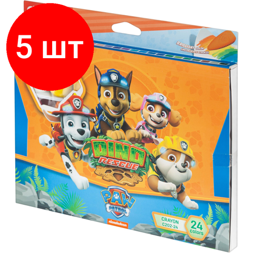 Комплект 5 наб, Мелки восковые пластиковые Deli Paw Patrol набор 24 цв европодвес, EC202-24