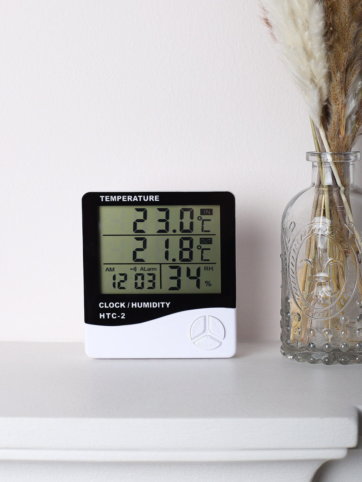 Электронная метеостанция термометр HTC-2 измерение температуры дома и на улице +электронные часы-будильник + определение влажности воздуха