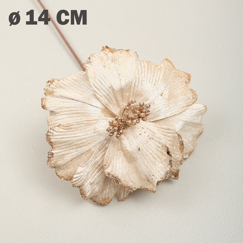 Цветок искусственный декоративный новогодний d 14 см цвет бежевый