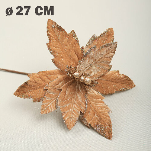 Цветок искусственный декоративный новогодний, d 27 см, цвет коричневый