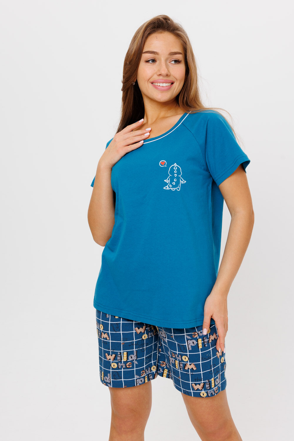 Пижама женская футболка + шорты Modellini 1870 синий, размер 56 - фотография № 6