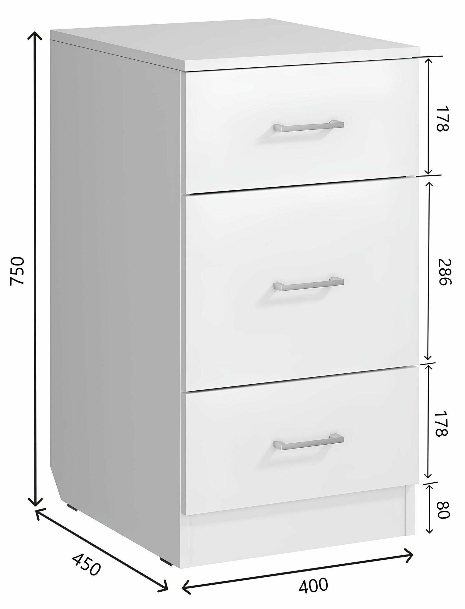 Тумба 3 ящика (Ш40*В75*Г45) Белая матовая