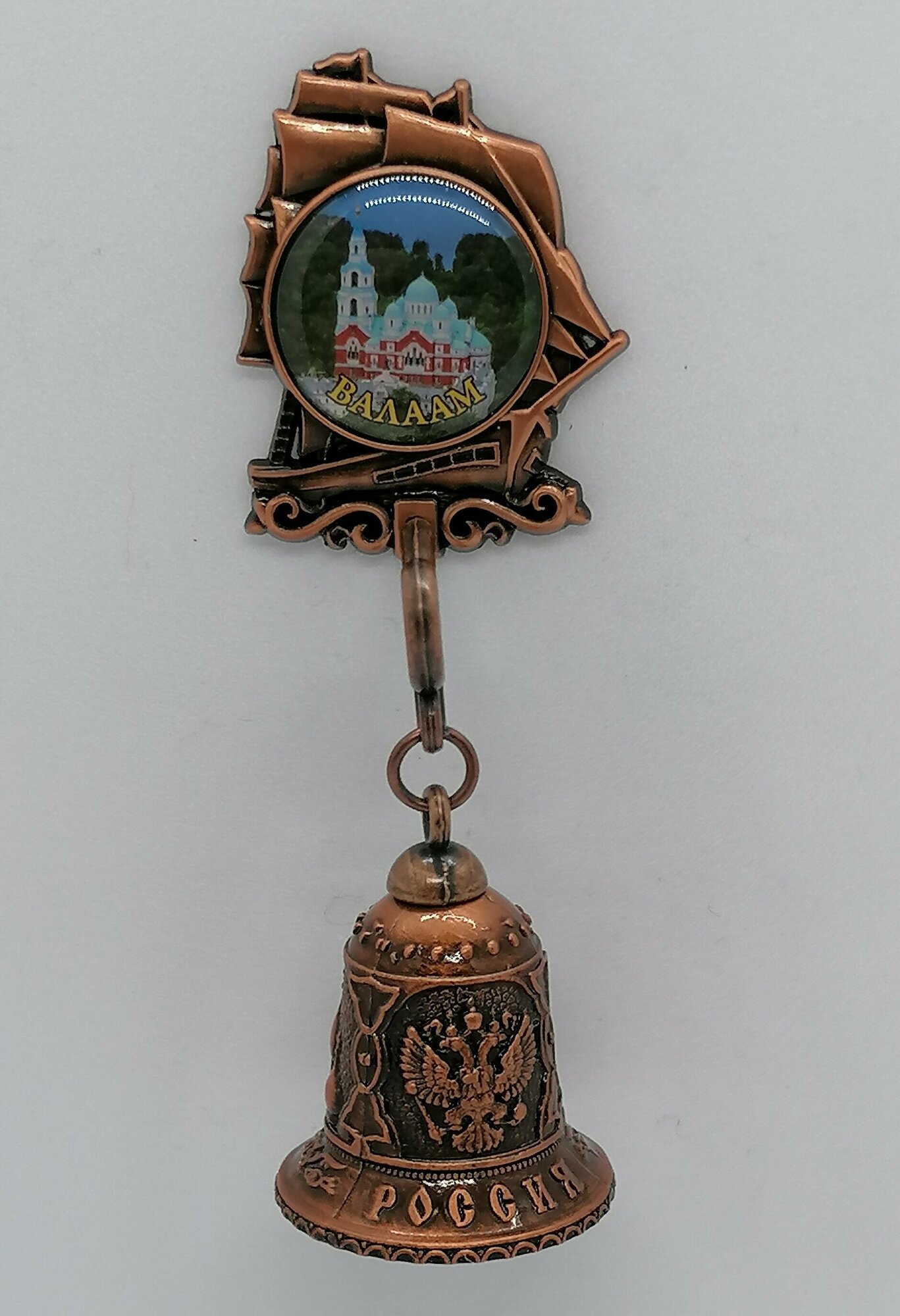Магнит-колокольчик "валаам-парусник " , Медь