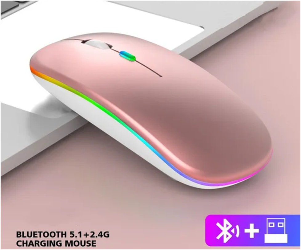 Мышь беспроводная Bluetooth с RGB подсветкой, розовый цвет