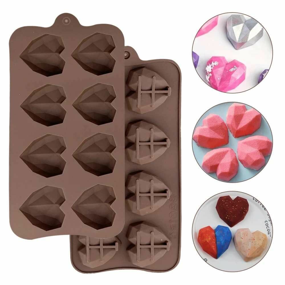Форма для леденцов и шоколадных конфет "Сердце большое грани" 8 ячеек