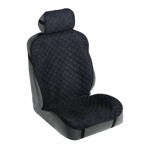 Накидка на сиденье "Алькантара" 140 x 52 см, черная с синей строчкой