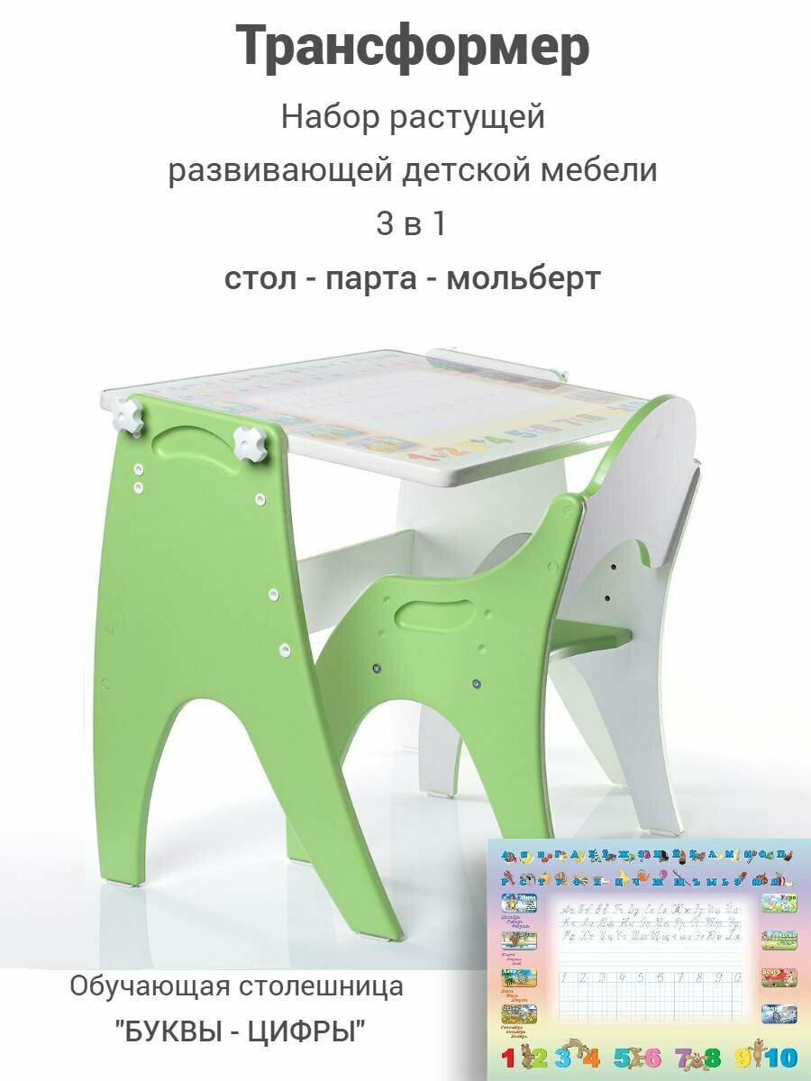 Детский стол и стул Tech kids Буквы-цифры салатовый