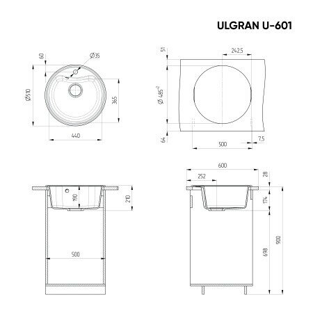 Мойка кухонная Ulgran U-601 -302 песочная U-601-302 - фотография № 5