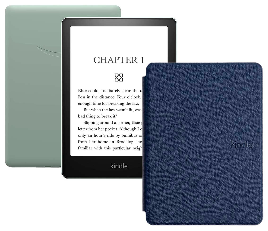 Электронная книга Amazon Kindle PaperWhite 2021 16Gb Ad-Supported Agave Green с обложкой ReaderONE PaperWhite 2021 Blue