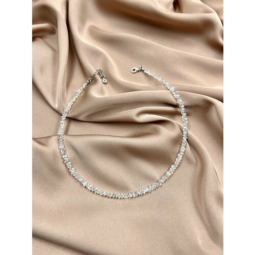 Колье, стекло, длина 34 см, бесцветный, серебряный