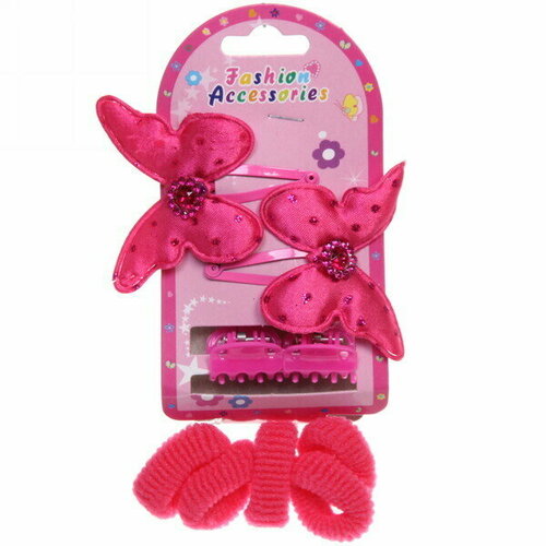 Аксессуары для волос детские «Little Lady- Бабочки», 3 цвета, (2 краба, 5 резинок, 2 заколки), 8*17,5 см