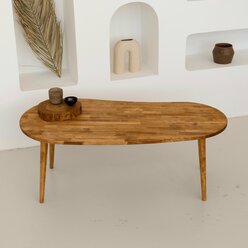 Фигурный журнальный деревянный столик Fusion Дуб коньяк, для гостиной из массива березы, 120х60х43 см, Равновесие