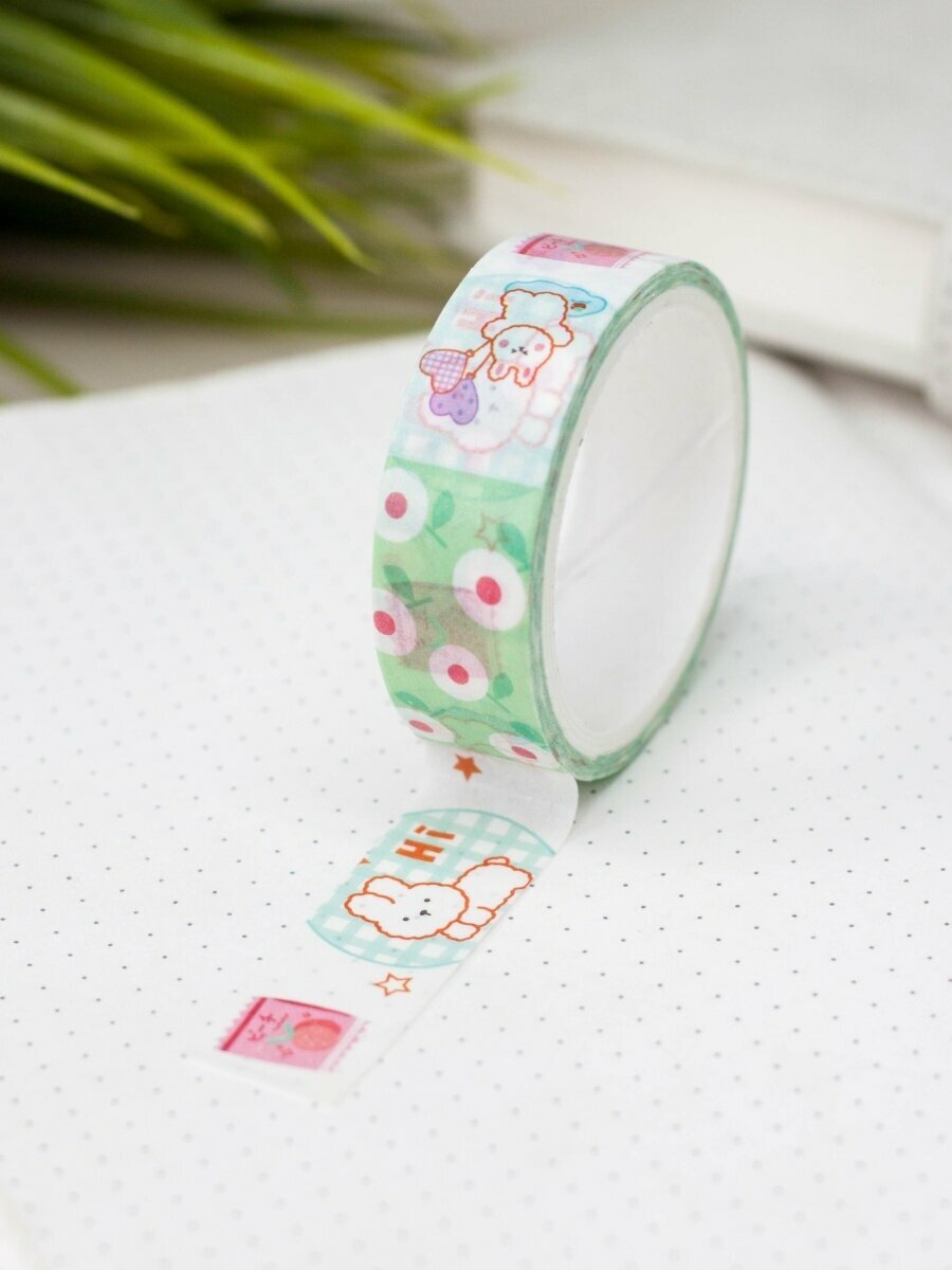 фото Декоративный бумажный скотч Rabbit cell blue-white