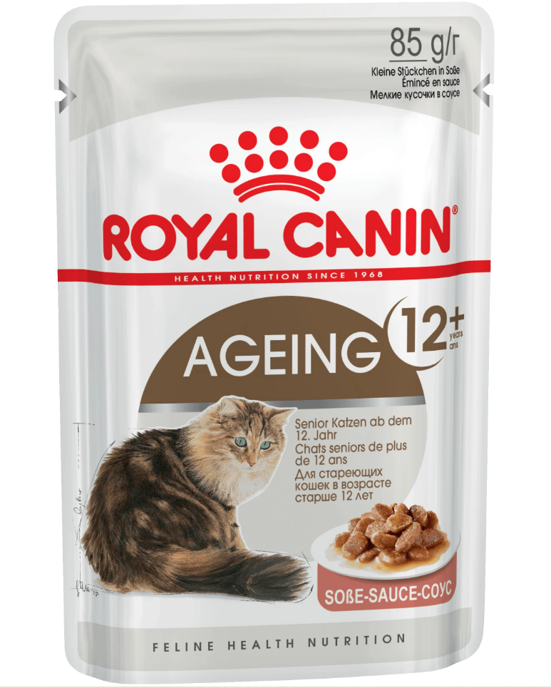 Влажный корм для пожилых кошек Royal Canin Ageing +12 для здоровья костей и суставов, профилактика избыточного веса 10 шт. х 85 г (кусочки в соусе)