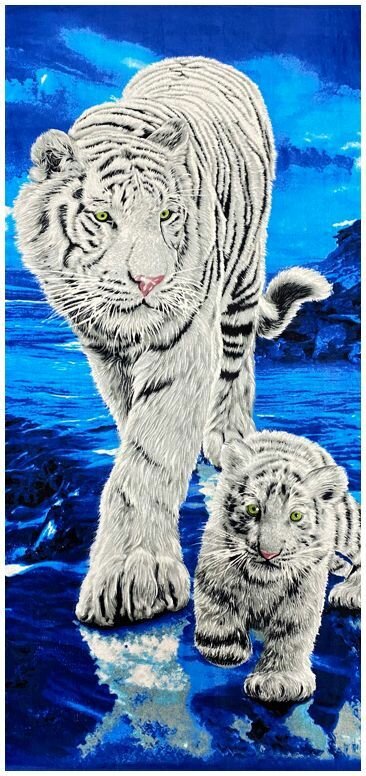 Полотенце пляжное махрово-велюровое Белые Тигры 70х140 см