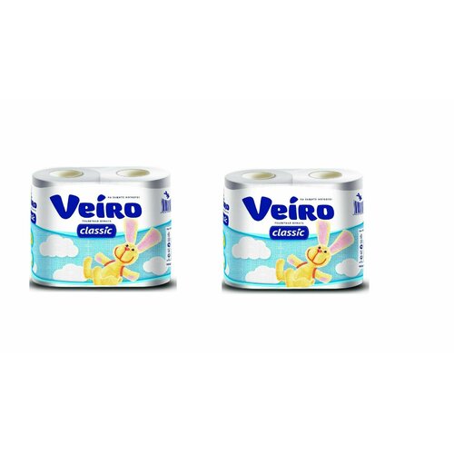 k203 бумажные полотенца в рулонах veiro professional comfort белые двухслойные 6 рул х 150 м Veiro Туалетная бумага Классик, 2-слоя, 4 рул, белая, 2 упаковки