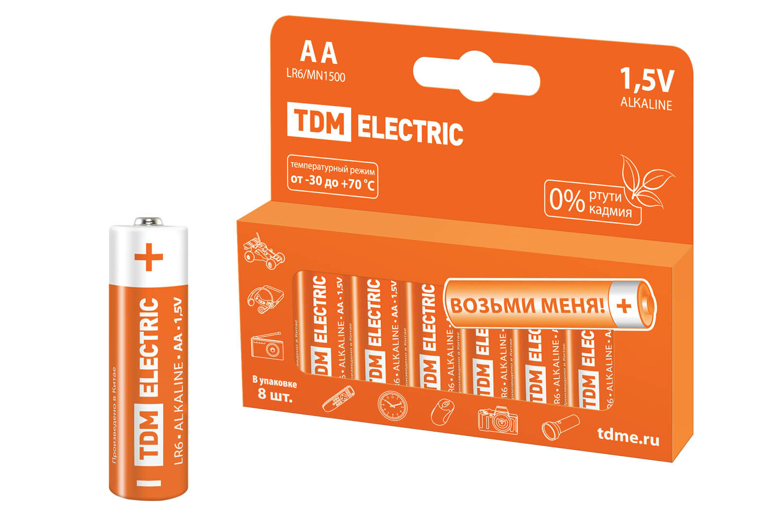 Элемент питания LR6 AA Alkaline 1,5V PAK-8, TDM SQ1702-0009 (8 шт.)