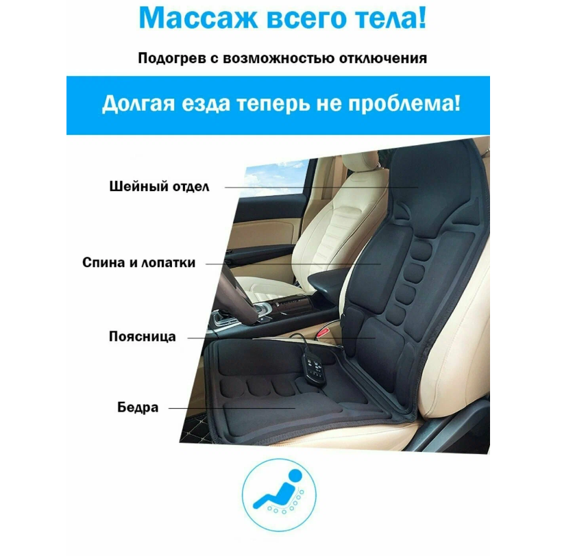 Описание Массажная накидка с подогревом/ массажер в машину/ автомобильная накидка, на кресло, на диван