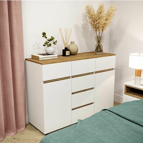 Комод 1200 с 2мя дверцами и 6ю ящиками КМ03 белый/вотан