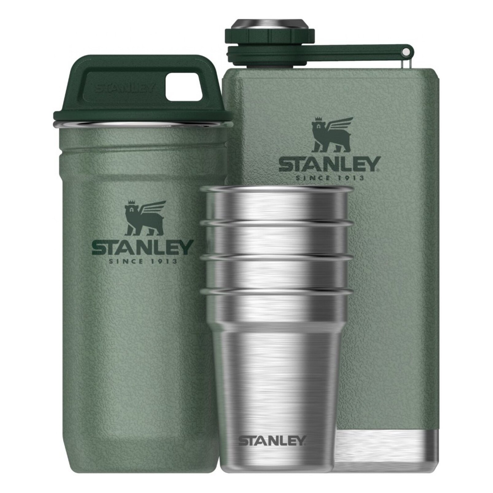 Набор стопок STANLEY ADVENTURE 0,59L (10-01883-058) c флягой 0,23L зеленый/переносной/походный/карманный/прочный/стальной/в поход/стакан/комплект