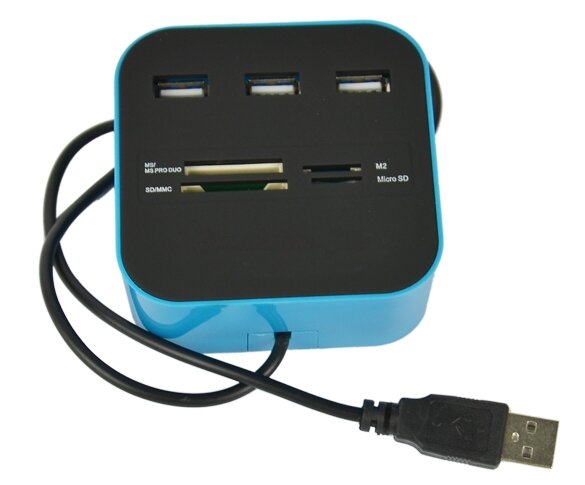Разветвитель USB на 3 порта+картридер (все в одном) черный REXANT