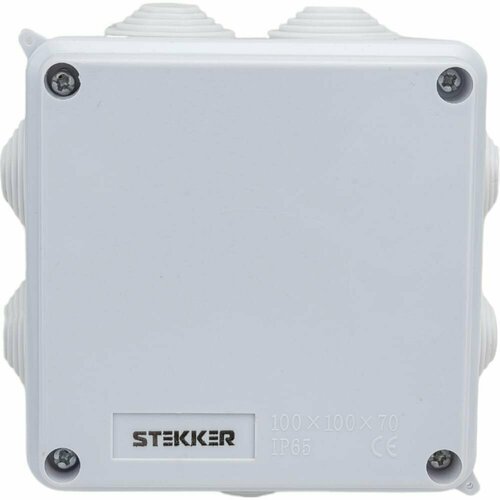Коробка разветвительная STEKKER EBX30-02-65, 100*100*70 мм, 7 мембранных вводов, IP65, светло-серая, 39554