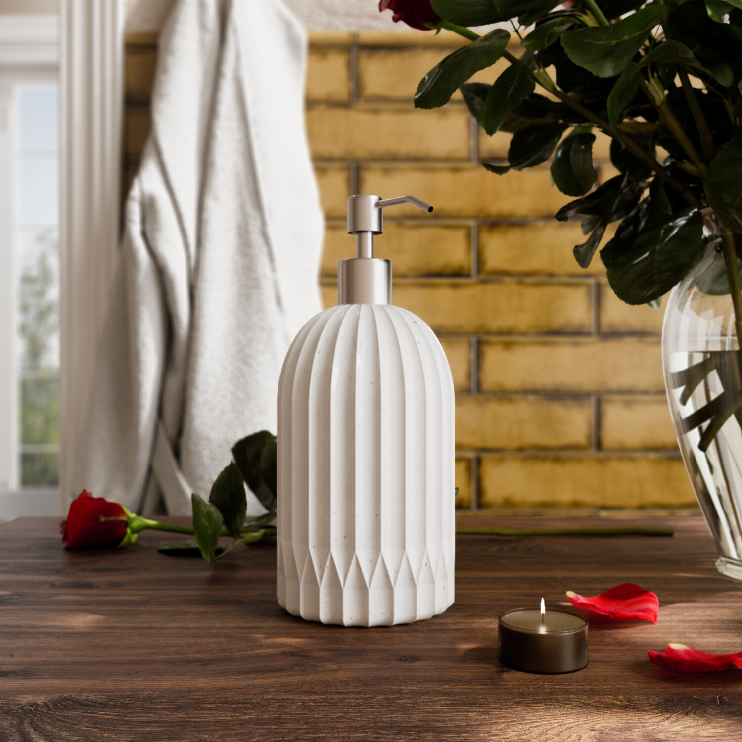 Дозатор для жидкого мыла, моющего средства в ванную и кухню "San Marino" арт бетон белый