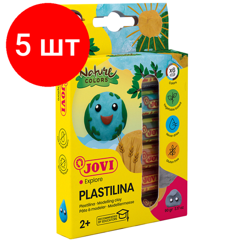 Комплект 5 шт, Пластилин растительный JOVI, 6 цветов Nature, 15г, картон, европодвес