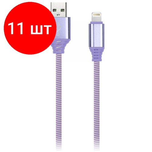 Комплект 11 шт Кабель Smartbuy iK-512NS USBAM - LightningM для Apple в оплетке 2A output 1м фиолетовый 2104₽