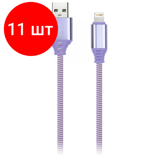 Комплект 11 шт, Кабель Smartbuy iK-512NS, USB(AM) - Lightning(M), для Apple, в оплетке, 2A output, 1м, фиолетовый кабель smartbuy ik 512fc white pd usb c m lightning 1м