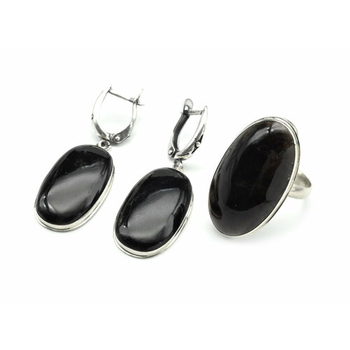 Комплект бижутерии: кольцо, морион, размер кольца 18, черный