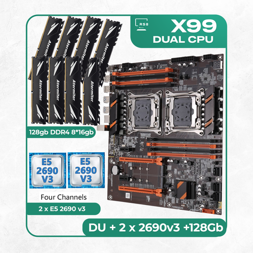 Комплект материнской платы X99: ZX-DU99D4 + 2 x Xeon E5 2690v3 + DDR4 128Гб Atermiter 2666Mhz 8х16Гб