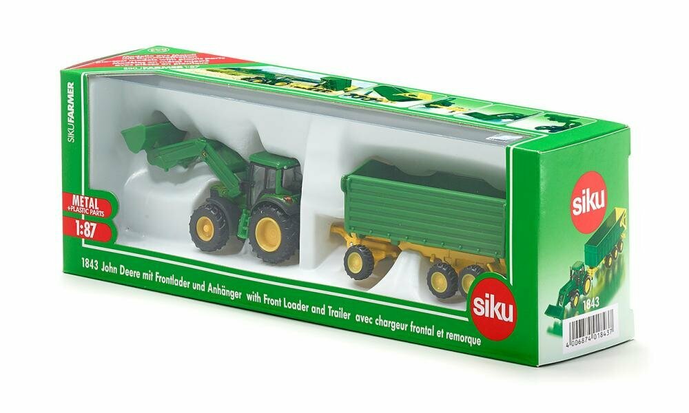 Трактор Siku John Deere с ковшом и прицепом-кузовом 1:87