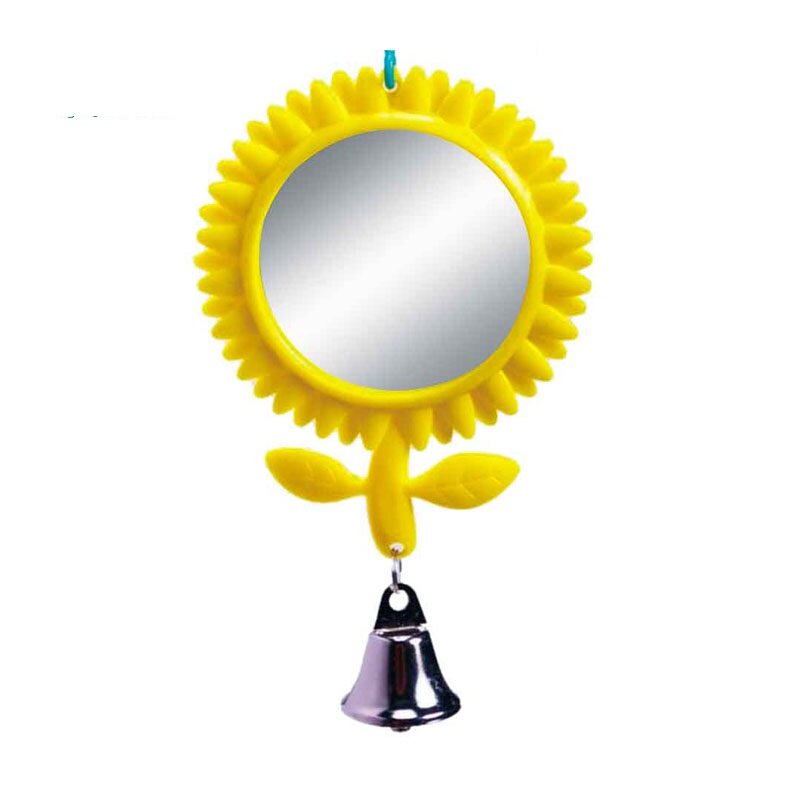 Зеркало с колокольчиком для птиц SkyRus "Ромашка" , жёлтое, 15.5х8см