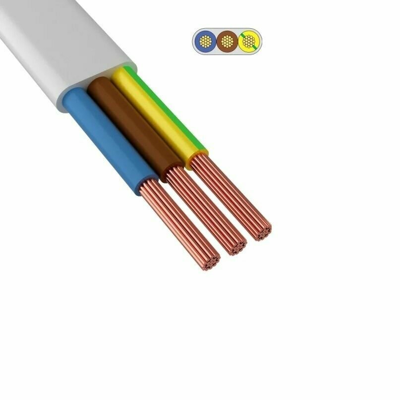 фото Провод пугвв Медь 3х 1,5 плоский многопроволочный белый ГОСТ