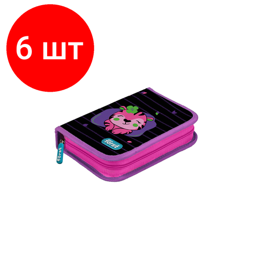 Комплект 6 шт, Пенал 1 отделение, 200*140*40 Först Pink tiger, дополнительная откидная секция, полиэстер