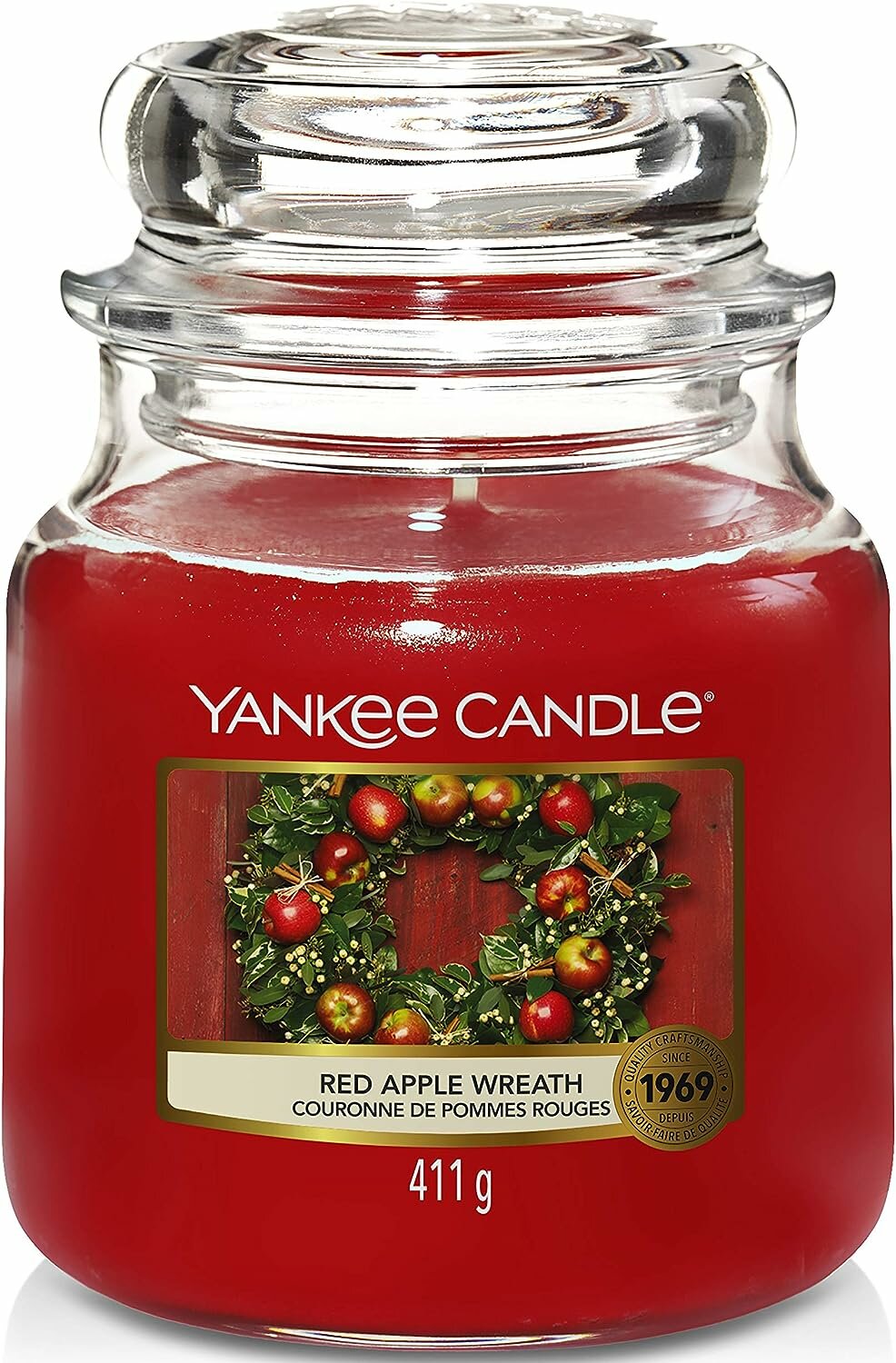 Yankee Candle / Свеча средняя в стеклянной банке Венок из из красных яблок Red Apple Wreath 411 гр / 65-90 часов