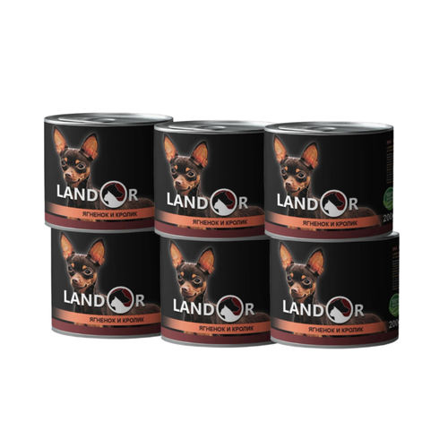 Влажный корм для собак мелких пород LANDOR с ягненком и кроликом 200 гр х 6шт Германия 2280₽