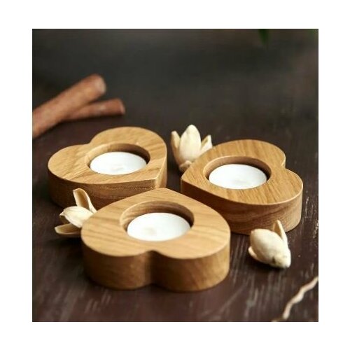 Подсвечник в форме сердца и массива бука и дуба (3шт)