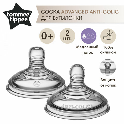 Соска силиконовая для бутылочки Tommee Tippee Advanced Anti-Colic, переменный поток, 2шт. tommee tippee advanced anti colic starter bottle kit boy 9 pcs