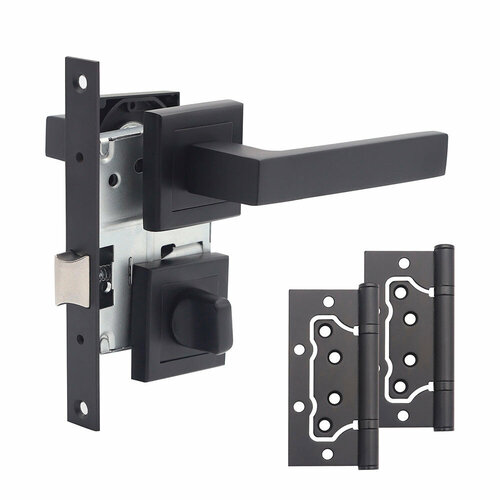 Комплект фурнитуры для двери Corsa Deco Clover с замком петлями и фиксатором квадратная розетка черный 990305 3674₽