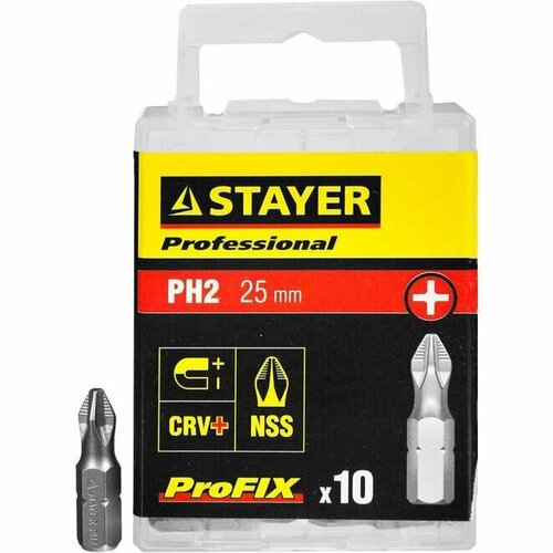 Биты ProFix Phillips STAYER PH2, 25 мм, 10 шт stayer биты stayer professional profix phillips тип хвостовика c 1 4 2 l 25мм 10шт 26201 2 25 10 z01