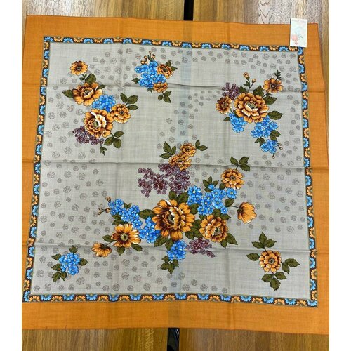 фото Платок-капюшон павловопосадская платочная мануфактура,89х89 см, оранжевый